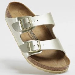 Bon marché 🎁 Sandales Femme Arizona Electric Metallic Gold de Birkenstock 🔔