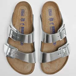 Tout neuf ❤️ Sandales Femme Arizona BS Argenté de Birkenstock 💯 -Skr Soldes birkenstock 320142 100596 METALLIC SILVER 20220519T160151 04