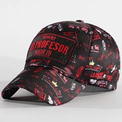 Meilleure vente 👏 Casquette El Profesor Plaque Noir Rouge de Skr 🔥