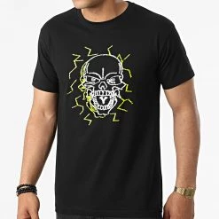 Bon marché ✨ Tee 👕 Shirt Electric Skull Noir Jaune de Untouchable 🤩